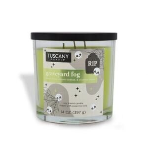 TUSCANY Candle Graveyard Fog Halloween Essential Oils 14 Oz Ltd Ed. Leaves